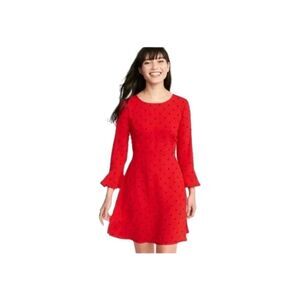 Old Navy Women's Large Red Polka Dot Fit and Flare Flute Sleeve Crepe Dress